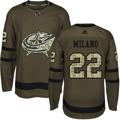 Herren Columbus Blue Jackets Eishockey Trikot Sonny Milano #22 Authentic Grün Salute to Service